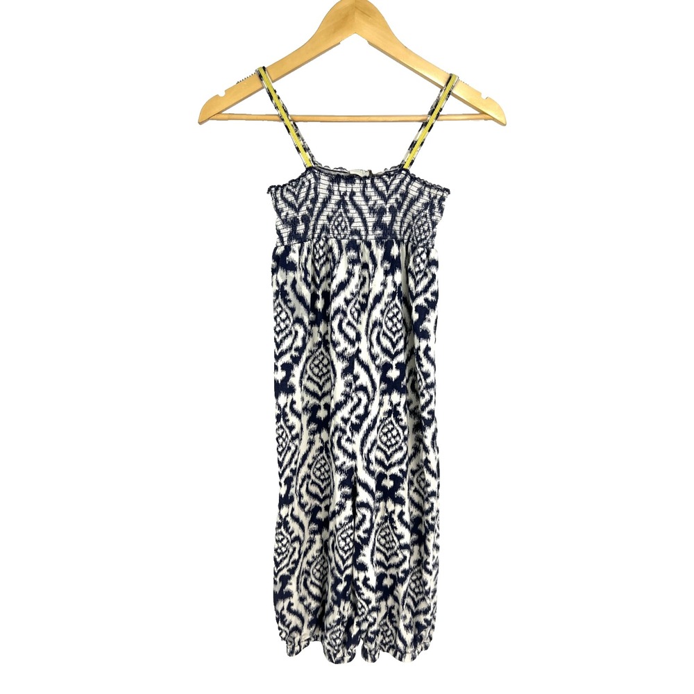 ROXY Girl‎ Ikat Print Heart Jumpsuit Womens Size 14/XL Navy White Smocked Summer